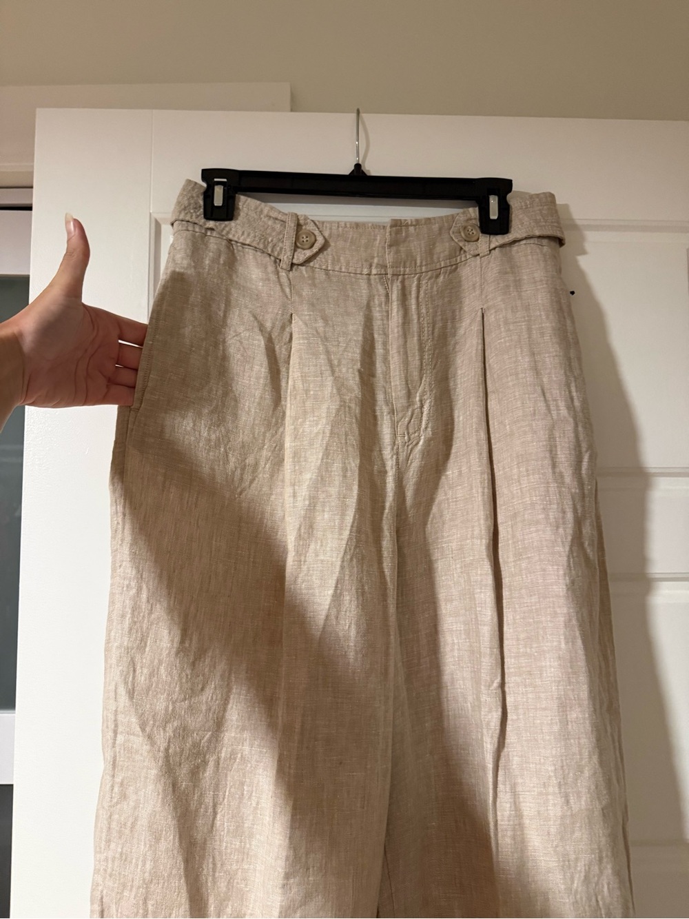 Nicole Miller Wide-Leg Linen Blend Pants in Light Beige